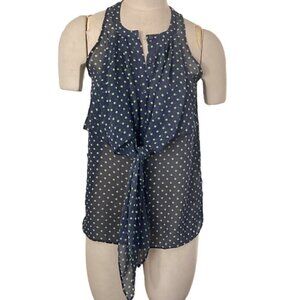 Vera Wang Princess Sheer Sleeveless Polka Dot Button-Up Top Sz S Blue 12A